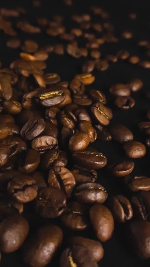 Dark Roasted Coffee Beans Macro Shot on Black Background Stock Footage 341397486