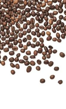 Dark roasted coffee beans pattern on white background Stock Photos
