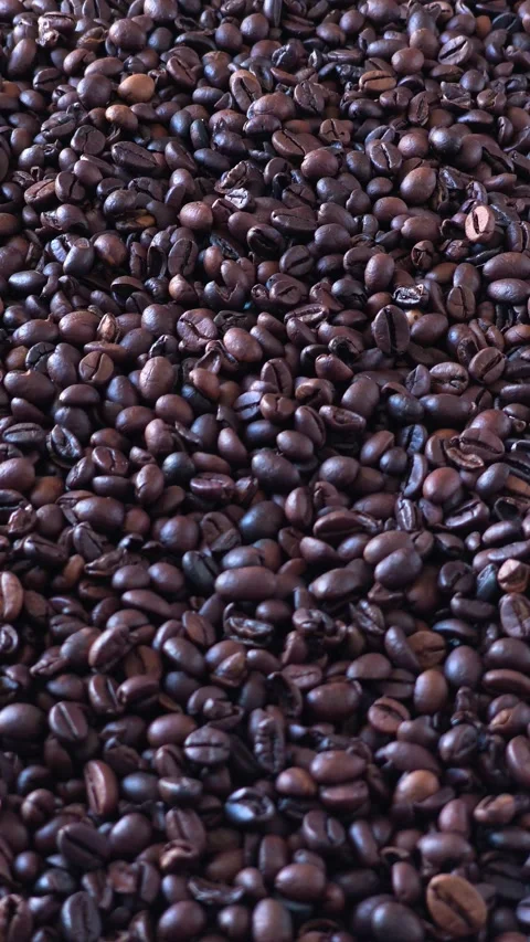 Dark Roasted Coffee Beans Texture Background Close Up Vídeo Stock 345207836
