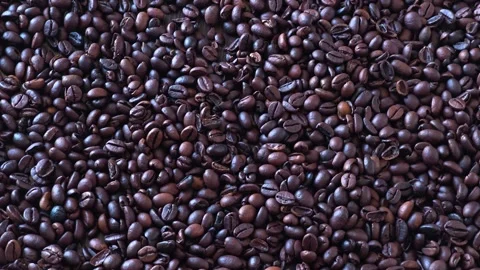 Dark Roasted Coffee Beans Texture Top View Background Stock Footage 345485969