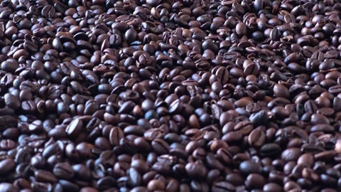 Dark Roasted Coffee Beans Texture Top View Background Stock Footage 345486248