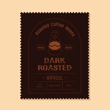Dark roasted coffee label with roaster machine icon Stock Illustration