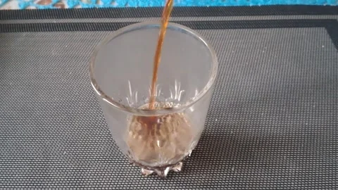 Dark roasted coffee pouring into a clear glass motion video clip 스톡 동영상 339249011