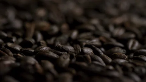 Dark roasted grains appear softly focused with shallow depth Stock Footage 328346947