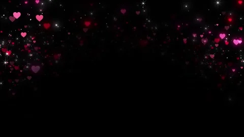 Dark romantic heart background pink floating hearts, silver star glints Stock Footage 334061566