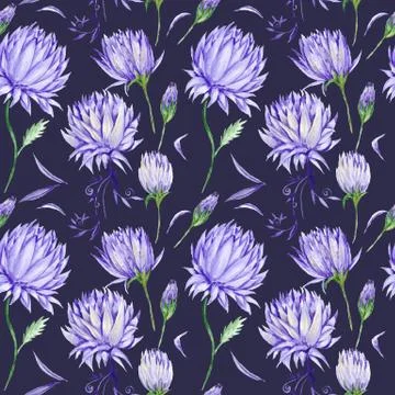 Dark Romantic Pattern with Purple Flowers Stock Illustration