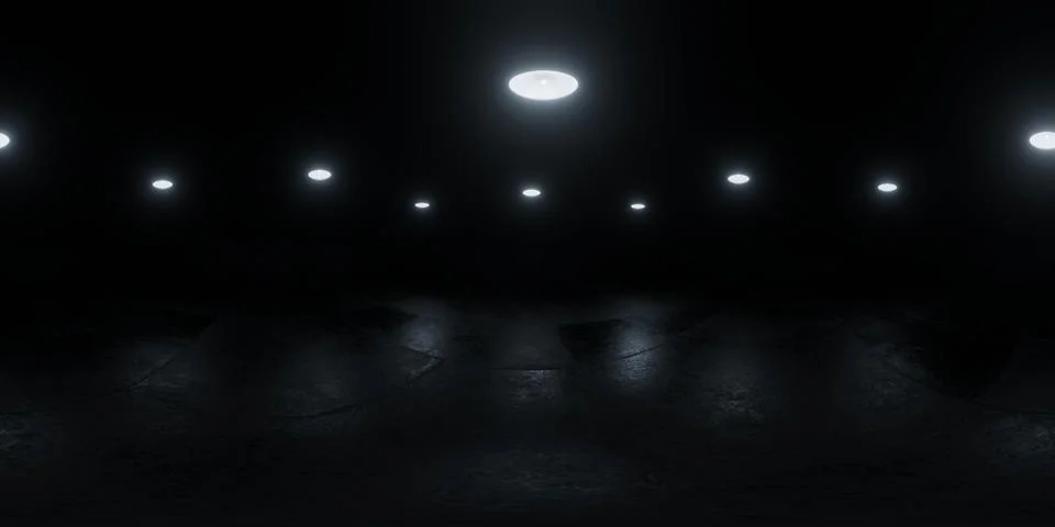 Dark room with circular ceiling lights Stock Illustration