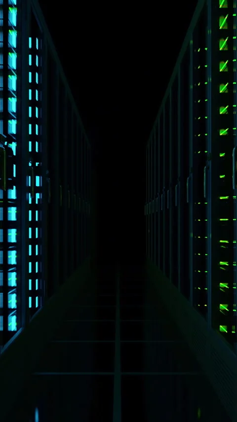 Dark Room with Data Center Servers Processing Digital Information Stock Footage 328833125