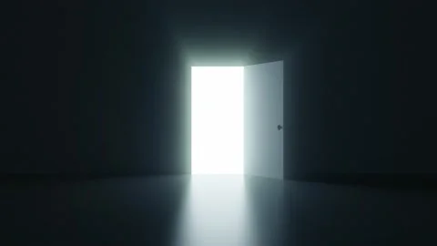 Dark room with a door opening Stock Footage 148285080