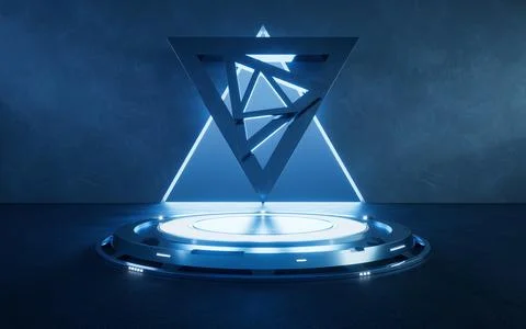 Dark room with geometry shape, 3d rendering. Illustrazione stock