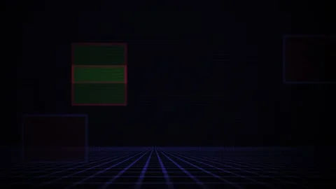 Dark room with glowing lines and screens. Stock Footage 335511512