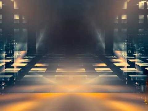 Dark room illuminated by rays of light - abstract 3d illustration Stock Illustration