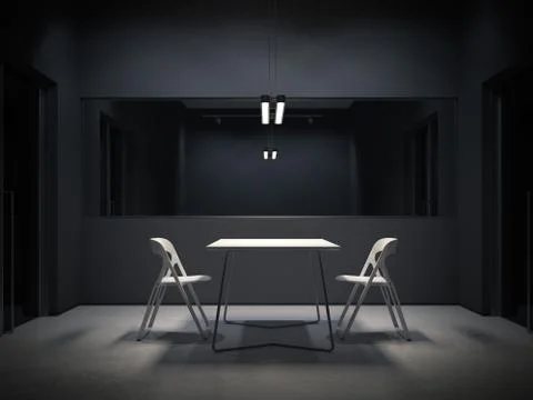 Dark room for interrogation. 3d rendering Stock Photos