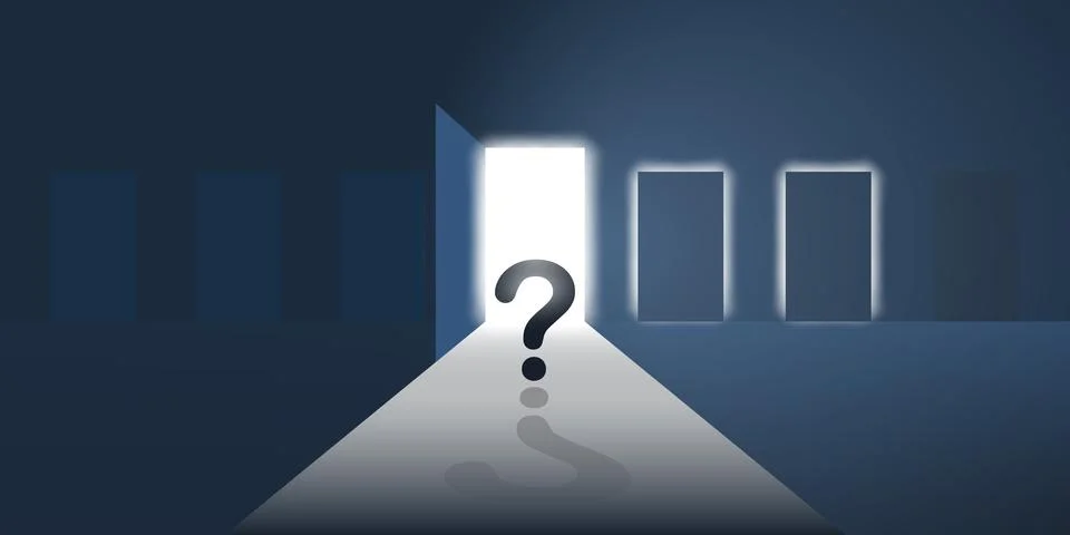 Dark Room, Light Coming In Through an Open Door - Which Way to Choose? - Be.. Stock Illustration