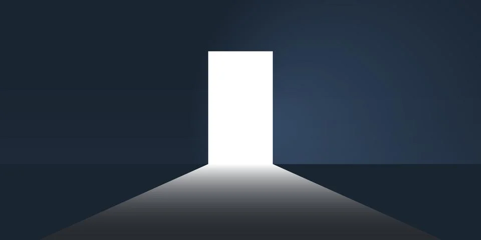 Dark Room, Light Coming In Through an Open Exit Door - Freedom, New Possibi.. Stock Illustration