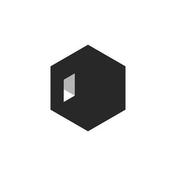 Dark room logo hexagon shape in negative space style, black abstract isomet.. Stock Illustration