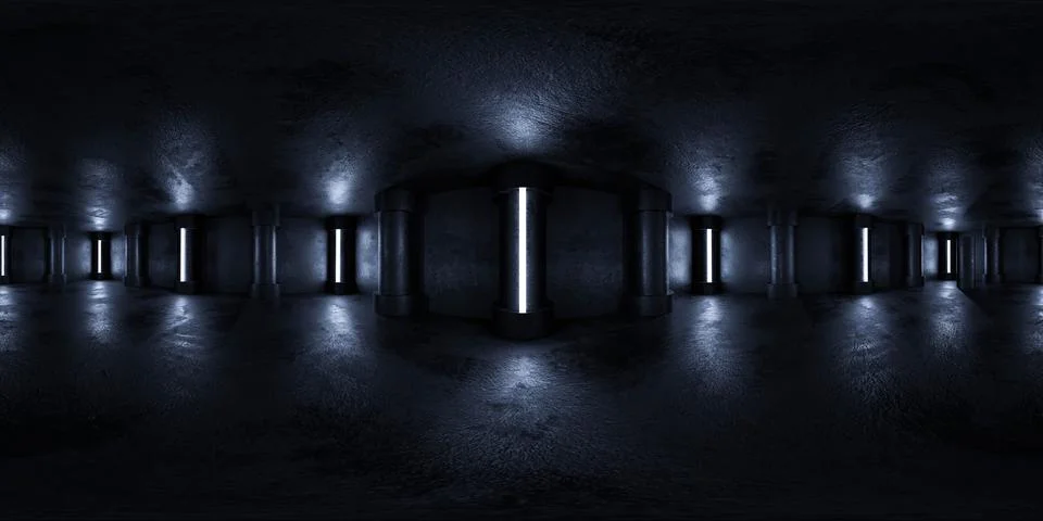 Dark Room With Multiple Wall Lights 360 panorama vr environment map 库存插图