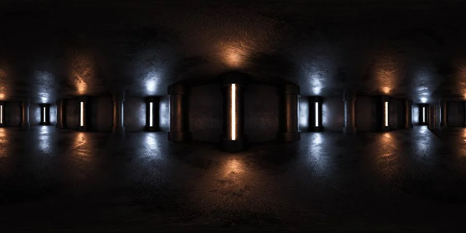 Dark Room With Multiple Wall Lights 360 panorama vr environment map 库存插图