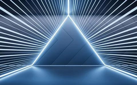 Dark room with neon lines effect, 3d rendering. Stock Illustration