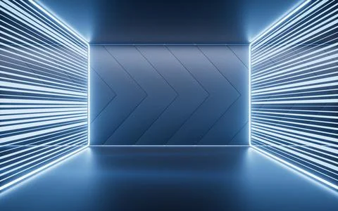 Dark room with neon lines effect, 3d rendering. Stock Illustration