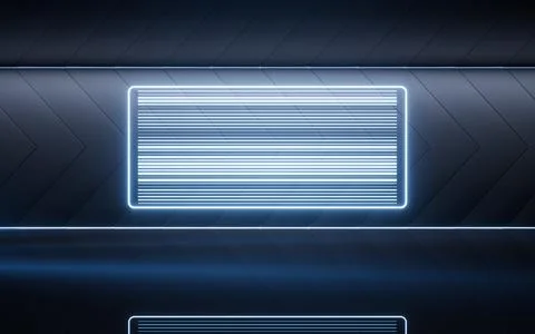 Dark room with neon lines effect, 3d rendering. Ilustración de archivo
