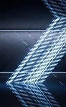 Dark room with neon lines effect, 3d rendering. Ilustración de archivo