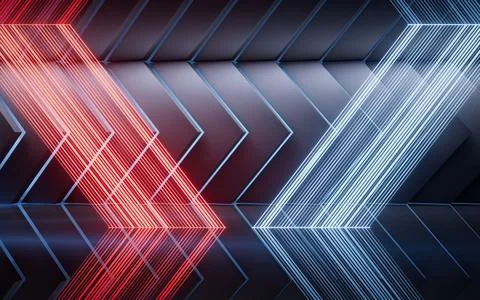 Dark room with neon lines effect, 3d rendering. Ilustración de archivo