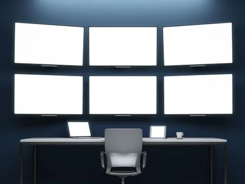 Dark room with video wall Stock Illustration
