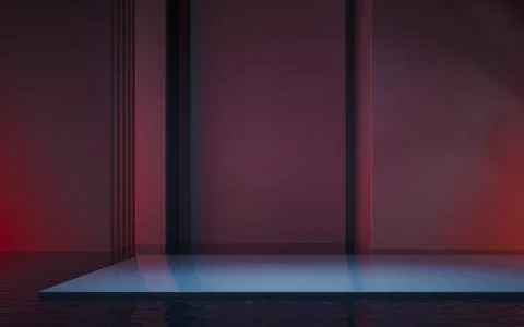 Dark room with water pool inside, 3d rendering. Stock Illustration