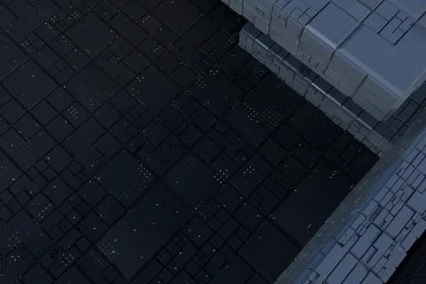 Dark ruins with circuit texture wall, sci-fi architecture background, 3d rend Stock Illustration