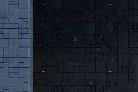 Dark ruins with circuit texture wall, sci-fi architecture background, 3d rend Stock Illustration