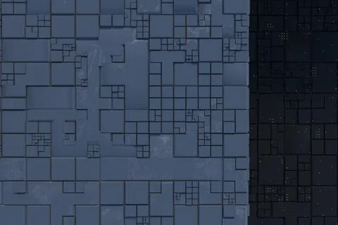 Dark ruins with circuit texture wall, sci-fi architecture background, 3d rend Stock Illustration