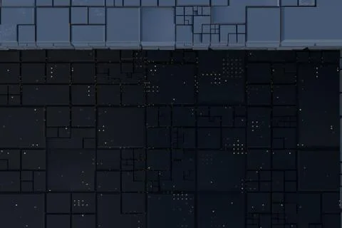 Dark ruins with circuit texture wall, sci-fi architecture background, 3d rend Stock Illustration