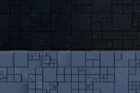 Dark ruins with circuit texture wall, sci-fi architecture background, 3d rend Stock Illustration
