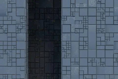 Dark ruins with circuit texture wall, sci-fi architecture background, 3d rend Stock Illustration