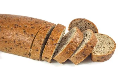 Dark rye bread with seeds on white background Stock-Fotos