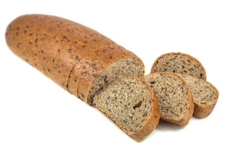 Dark rye bread with seeds on white background Stock-Fotos