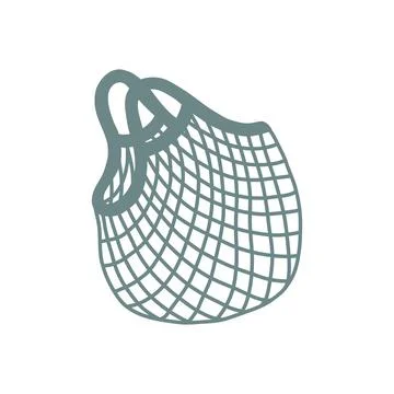 Dark sage green mesh string net shopping bag vector illustration. Reusable eco Illustrazione stock