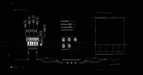 Dark scanning interface with map and charts Stock Footage 194264164