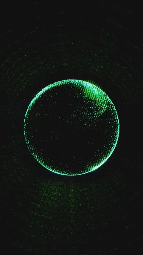 A dark scene shows a neon green sphere. Stock Footage 325513232