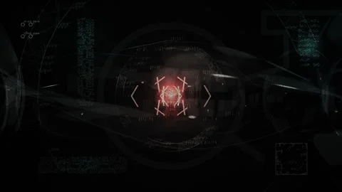Dark Sci-Fi Alien HUD Telemetry Screen and Advanced Targeting Space Radar Stock Footage 340876867