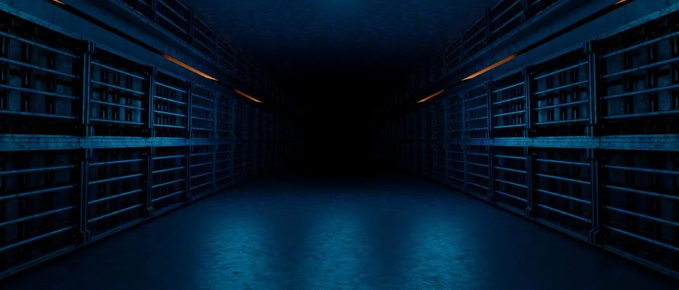 Dark Sci-Fi Corridor Futuristic Metallic Tunnel Stock-Illustration
