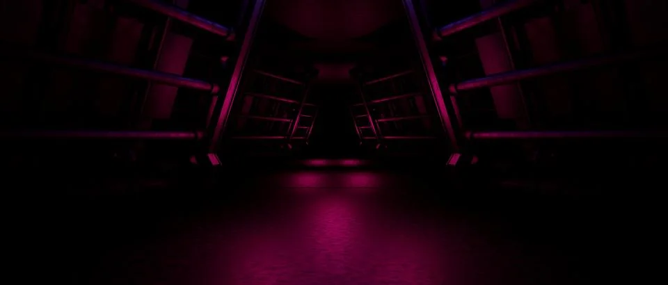Dark Sci-Fi Corridor with Neon Magenta Lights Иллюстрация
