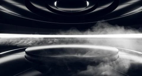 Dark Sci Fi Modern Futuristic Oval Stage Alien Hi Tech Reflective Room With L Illustrazione stock