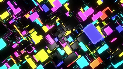 Dark science fiction background. Abstract looped 4k dark background neon cubes Stock Footage 148052149