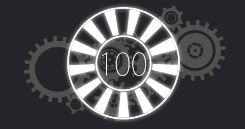 Dark screen with gear silhouettes starting ring filling segments from 33 to 100 Stock Footage 310216779