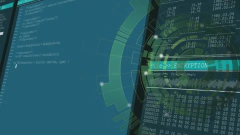Dark screen opening HUD expanding code panel fading and label sliding for Stock Footage 317183898