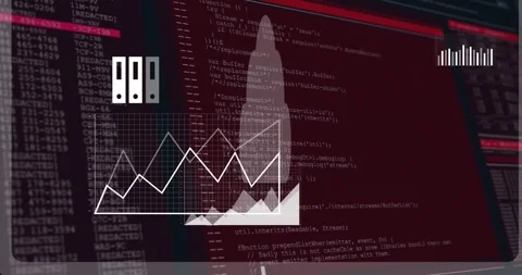 Dark screen shifting to code backdrop, white line icons appearing transforming Stock Footage 317659908