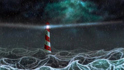 Dark Sea and Lighthouse Ilustração Stock