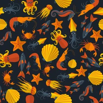 Dark seafood seamless pattern Stock Illustration